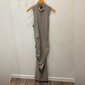 NBD Sleeveless Taupe Mock-Neck Maxi Dress